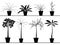 Set of black and white potted plant outlines