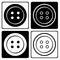 Set of black and white round clothing buttons icon. Vector illustration