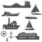 Set of black and white ship icons