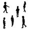 Set of Black and White Silhouette Walking Children. Vector Illustration