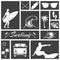 Set of black and white surfing icons