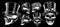 Set of black and white vector skulls