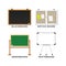 Set of blackboard, greenboard, whiteboard and notice board