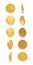 Set of blank golden coins from different views 3D rendering