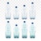 Set of blank plastic blue water bottles. transparent