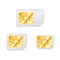 Set of blank standard, micro and nano sim card for phone with golden glossy chip on white