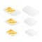 Set of blank standard, micro and nano sim cards for phone with golden glossy chip from both sides in isometric view on white