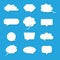 Set of blank white speech bubbles and text boxes isolated on blue background. Comic message bubbles. Social chatting for online