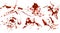Set of blood spatter, realistic texture isolated on white background. Red blot with splashes, spilled paint. Vector