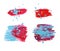 A set of blots of blue and red paint. Set of vector ink grunge brush strokes.