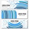 Set of blue abstract header banners with curved lines and flying pieces and place for text.