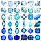 set of blue and blue gems of various cuts and shapes