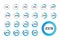 Set of blue circle percentage diagram. Progress or loading circle symbols. From 0 to 100. Gradient circle. Vector