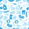 Set of blue dental theme icons blue seamless pattern