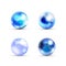 Set of blue glossy marble balls with glare on white