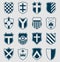 Set of blue heraldic shields