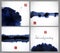 Set of blue ink wash painting textures on white background. Vector illustration. Contains hieroglyph - happiness