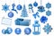 Set of blue New Year baubles for Christmas fir-tree