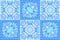 Set of blue painting on ceramic tiles. Seamless pattern ornament. French traditional decor for fabric, wallpaper, design,