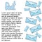 Set of blue paper envelops with lettering and place for text. Vector illustrations in cartoon doodle style. Concept of delivery,