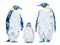 Set Of Blue Penguin Family Illustration Composed Of Mosaic Pieces Isolated On A White Background.