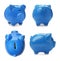 Set with blue piggy bank from different views