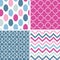 Set of blue and pink ikat geometric seamless