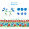 Set of blue and red flowers. Poppies, tulips, blue bells, cornflowers. Seamless floral border.