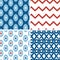 Set of blue and red ikat geometric seamless