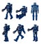 Set of blue robot. The concept of a combat robot. Missile robot.