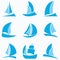 Set of blue sailboat icons on white background.