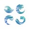 Set of Blue Splashes Water Symbols. Vector Wave Shapes. Round Water Flow Design Element.