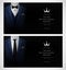 Set of blue tuxedo business card templates with men`s suits and black tie