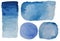 set Blue watercolor stains. Watercolor. Smooth transition of wet paint and transition with brush strokes, Round and