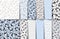 Set of blue, white and gray seamless floral patterns. Vector illustration.