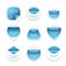 Set of blue and white vector stickers on blured background. Vector illustration