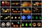 Set of blurred photo of defocused bokeh colorful lights in the different shapes. Full size