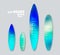 Set of blurred prints on surfboards