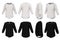 Set of bodysuits for babies in black and white with long sleeves. Mockup from different angles. 3D illustration