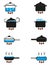 Set of boiling saucepan. Hot water in the saucepan. Vector illustration. Manual cooking