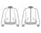 Set of Bomber jackets technical fashion illustration with Rib baseball collar, cuffs, long raglan sleeves, flap pockets