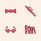 Set Book, Bow tie, Fountain pen nib and Eyeglasses icon. Vector