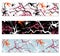 Set of bookmarks with abstract chaotic background. Panel with multicolored blots, spiders and branches. Vector illustration