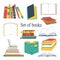 Set of books in different positions and colors. Vector isolated icons set on white background. Library and bookstore