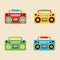 Set of Boombox or radio cassette tape player icon in flat style