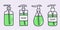 Set of bottle of green liquid soap with a dispenser on a lilac background