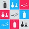 Set Bottle of liquid antibacterial soap, Test tube and flask and Ebola virus disease icon. Vector