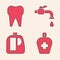 Set Bottle of liquid antibacterial soap, Tooth, Water tap and Bottles for cleaning agent icon. Vector