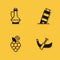 Set Bottle of olive oil, Gondola boat, Grape fruit and Leaning tower in Pisa icon with long shadow. Vector