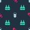 Set Bottle of water, Wooden beer mug and Life jacket on seamless pattern. Vector